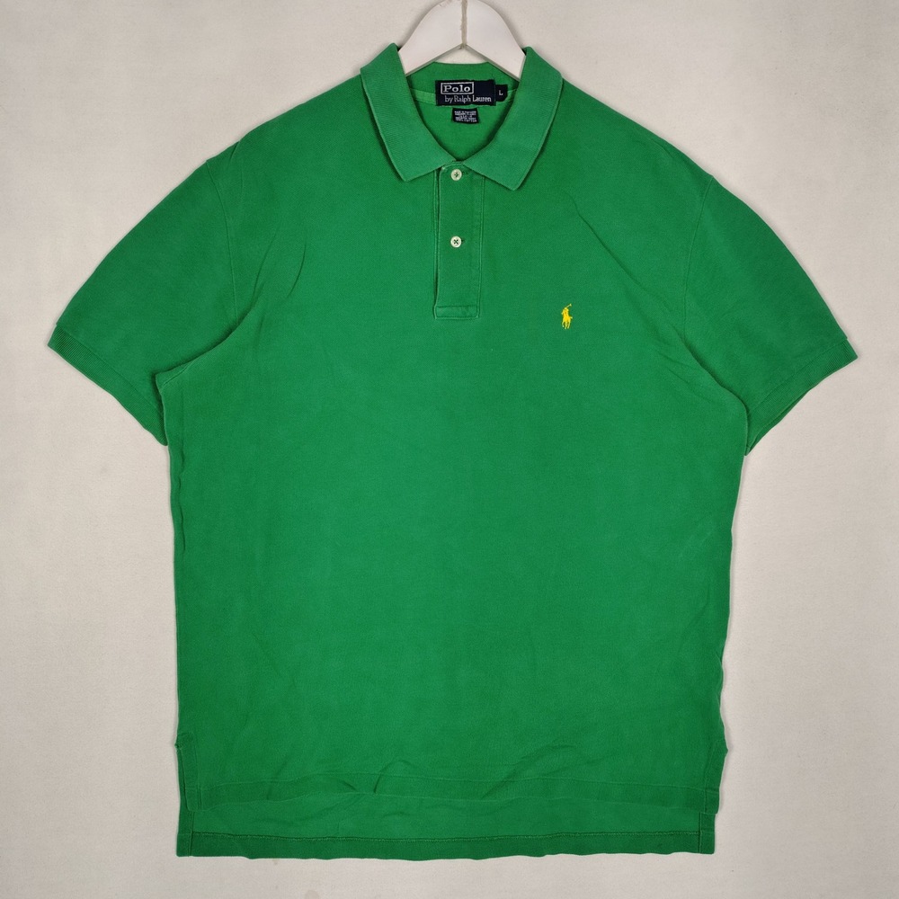 Polo Ralph Lauren Mens Green Cotton Mesh Short Sleeve Polo Large Yellow Pony